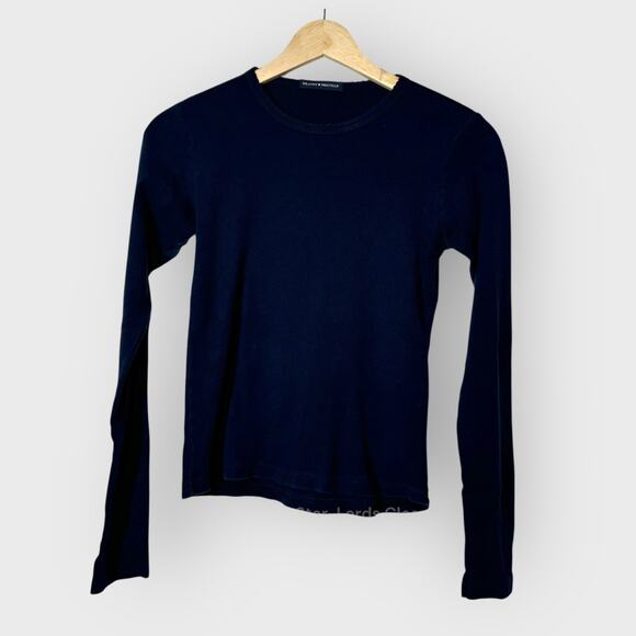 Brandy Melville Tops - Brandy Melville Long Sleeve Shirt | Small | Navy Blue Cotton Crewneck Y2K